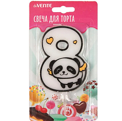 Свеча-цифра для торта "Панда" 8, размер свечки 9,1x6,6x1 см, с рисунком, белая