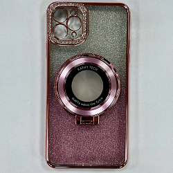 Задняя накладка NONAME для iPhone 11 Pro Max  с гальваническим магнитным держателем цвет розовый