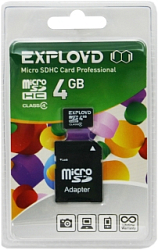 Micro SD  4Gb Exployd Class 4 с адаптером SD