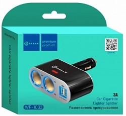 Разветвитель прикуривателя DREAM WF-1002 2USB 2 АЗУ 3А черный