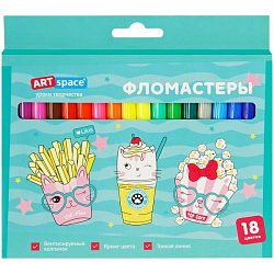 Фломастеры ArtSpace "Кот-сластена", 18цв., смываемые, картон, европодвес WP18_27008