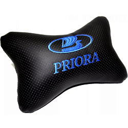 Подушка-косточка PRIORA синяя вышивка  ортопедическая. эко-кожа
