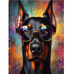 Алмаз. мозаика "Яркий доберман в очках" 40х50 см, с подрамником, с частичным заполнением (30цв), НД-8951/РК