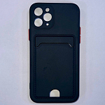 Силиконовый чехол BUTTON для iPhone 11 PRO черный с карманом для пластиковых карт