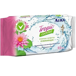 Салфетки влажные AURA Tropic cocktail 60шт/уп. освежающие с антиб. эфф