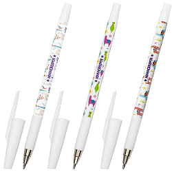 Ручка шариковая ЮНЛАНДИЯ "LAMA", синяя, SOFT-TOUCH покрытие, узел 0,7 мм, линия 0,35мм, 143735