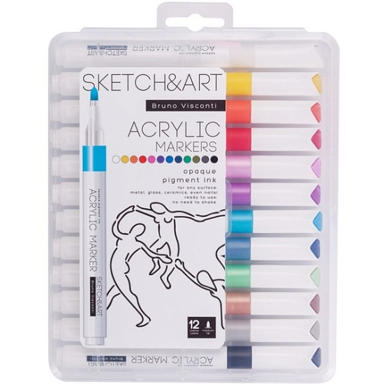 Набор акриловых маркеров 12 цветов SKETCH&ART, 1,0-3,0 мм