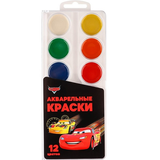 Краски акварельные "Тачки", 12 цветов, без кисти, Тачки 9627350