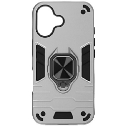 Задняя накладка DF для iPhone 16 silver, DF iArmor-11, с кольцом и пластиной для магнитного держателя