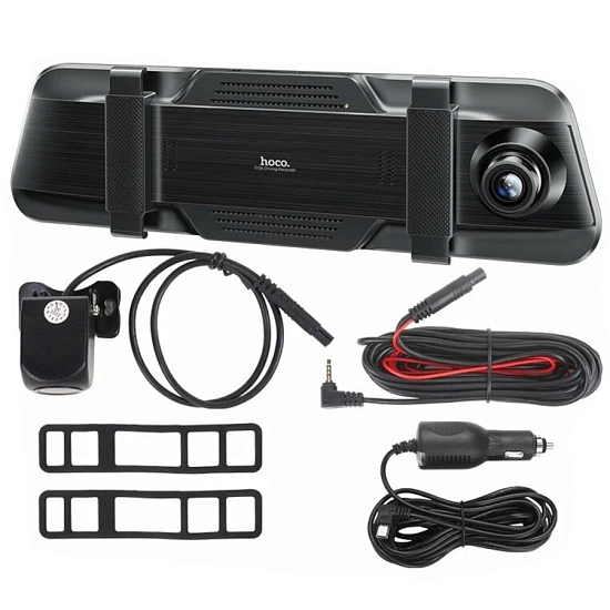 Видеорегистратор Hoco DI36, чёрный (зеркало + 2 камеры)