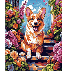Картина по номерам на картоне 40*50 см "Корги в цветах" УТМ01438948