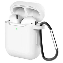 Силиконовый чехол SILICONE CASE для Airpods 1/2, белый с карабином