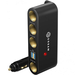 Разветвитель прикуривателя DREAM WF-1204 2USB 4 АЗУ 2А черный (180618)