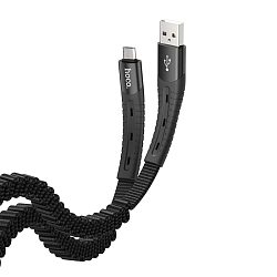 Кабель USB <--> microUSB  1.2м HOCO U78 Cotton плоский, чёрный