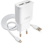 Сетевое ЗУ 2USB 2.4A XO-L92C, Lightning, белое, 12W