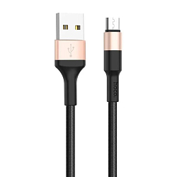 Кабель USB <--> microUSB  1.0м HOCO X26 Xpress в переплёте, чёрный, с золотой вставкой