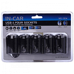 Разветвитель прикуривателя OLESSON 1504(4 выхода + 2 USB)