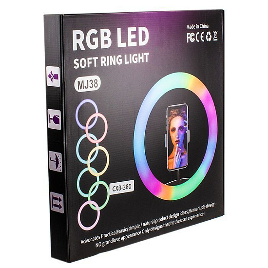 Светодиодное кольцо-подсветка 38см CXB-380, RGB, с держателем
