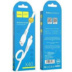 Кабель USB <--> Lightning  1.0м HOCO X40 Noah плоский, белый