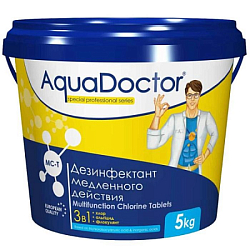 Комбинированное средство "3 в 1" AquaDoctor AQ15972, 1кг в табл.200гр, хлор, альгицид, флокулянт (MC-T 1), уп.