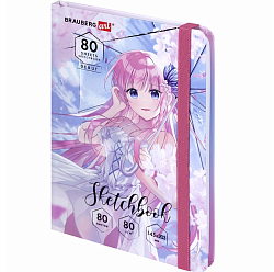 Скетчбук, 80л., белая бумага 80г/м 145х203мм, резинка, твердый, BRAUBERG ART DEBUT, Аниме, 114578