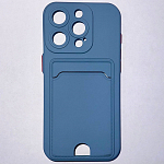 Силиконовый чехол BUTTON для iPhone 15 PRO, серый, с карманом для пластик карт