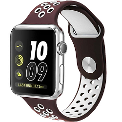 Силиконовый ремешок NIKE BAND 42_44_45_49мм (силикон) 58_коричневый & белый