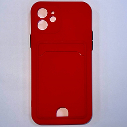 Силиконовый чехол BUTTON для iPhone 12 (Красный) с карманом для пластиковых карт