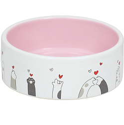 Миска керамическая "Любовь и коты"300 мл  12,5 x 4,5 cм, розово-белая  9214852