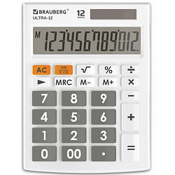Калькулятор настольный BRAUBERG ULTRA-12-WT (192x143 мм), 12 разрядов, двойное пит, БЕЛЫЙ, 250496