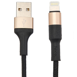 Кабель USB <--> Lightning  1.0м HOCO X26 Xpress переплёте, чёрный, с золотой вставкой