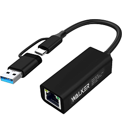 Сетевой адаптер WALKER WA-045 TYPE-C/USB -- LAN, черный