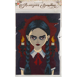 Алмазная вышивка «Мрачная девочка» с частичным заполнением  15 х 21 см, холст