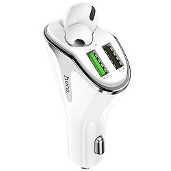 Авто ЗУ 2USB 3.1A HOCO K-F47, Pro Travelier, наушник mono, белый