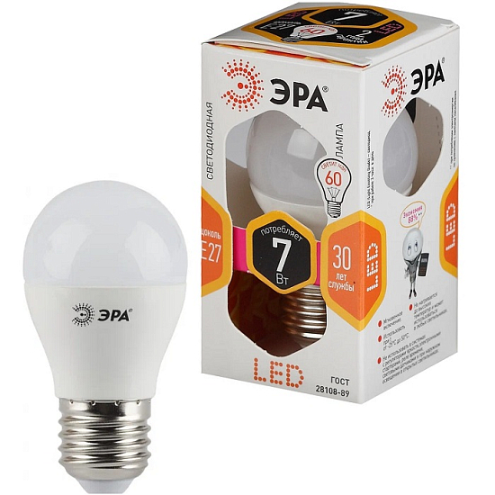 Лампа светодиодная ЭРА P45 7W/2700K/E27