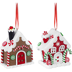 Украшение елочное (1шт) "Пряничный домик", 9х10см,полимер. глина, ассорти, 592409