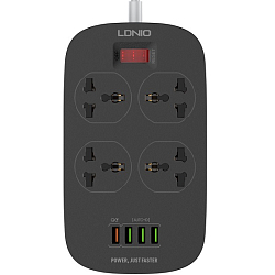 Сетевой фильтр  2.0м LDNIO SC4407Q, 4 розетки, 4USB, черный