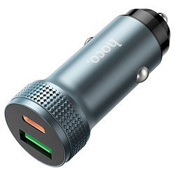 Авто ЗУ 1USB/1Type-C 3A HOCO Z49B Metal grey, Lightning<-->Type-C