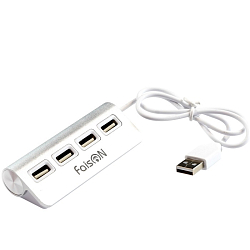 USB-Хаб FaisON U-02, EVO, серебряный, алюминий, 4 гнезда, USB 2.0