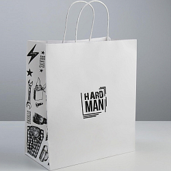 Пакет подарочный крафт Hard man, 28 × 32 × 15 см