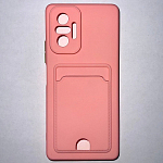 Силиконовый чехол BUTTON для Xiaomi Redmi NOTE 10 PRO (2021) розовый , с карманом для пластик карт