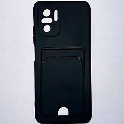 Силиконовый чехол BUTTON для Xiaomi Redmi NOTE 10 4G/POCO M5S черный с карманом для пластиковых карт