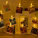 Гирлянда "Нить - с насадками" 5 м, «Прищепки», свечение тёплое белое, 8 режимов, IP20