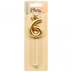 Свеча Цифра, 6 Корона, на шпажке, Золото