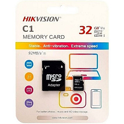 Micro SD 32Gb Hikvision HS-TF-C1(STD)/32G/ADAPTER Class 10 UHS-I U1  (92/15 Mb/s) + SD адаптер