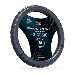 Оплетка на руль AVS GL-665M-B (нат. кожа) (размер M, черный)