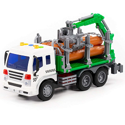 Автомобиль ПОЛЕСЬЕ "Сити" лесовоз инерционный со светом и звуком зелёный 96067