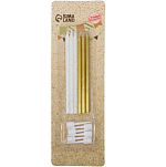 Свечи для торта "Блестящая вечеринка", 6 шт, белый, золотой и белый   10603404