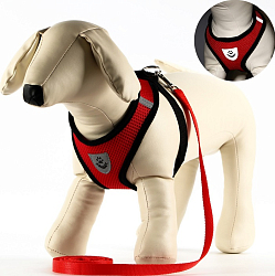 Комплект амуниции с мягкой шлейкой и светоотражающей нашивкой, M, ОШ 26 см, ОГ 36-44 см, красный