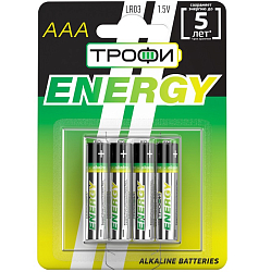 Элемент питания ТРОФИ LR03 ENERGY BL-4 (40/960/37440)